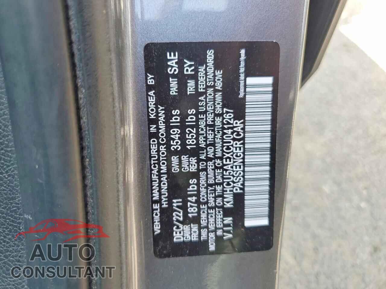 HYUNDAI ACCENT 2012 - KMHCU5AEXCU041267