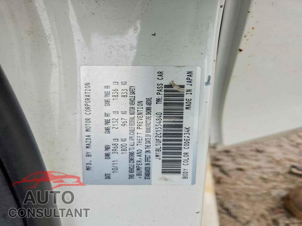 MAZDA 3 2012 - JM1BL1UF2C1554840