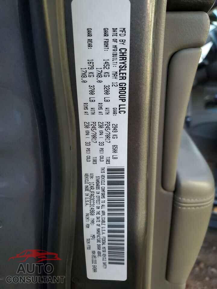 JEEP GRAND CHER 2012 - 1C4RJFAG3CC314960