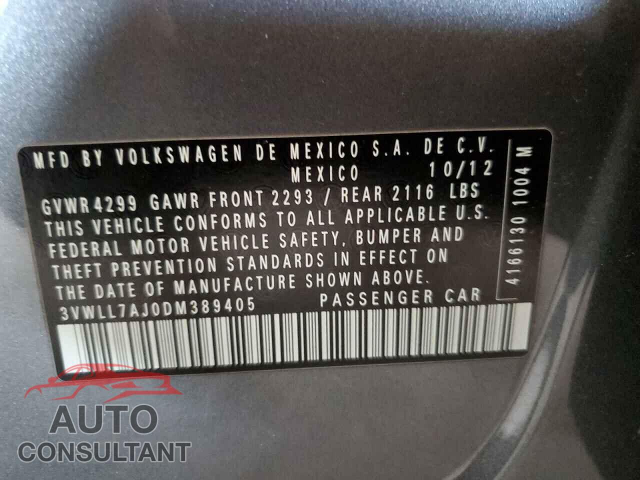 VOLKSWAGEN JETTA 2013 - 3VWLL7AJ0DM389405