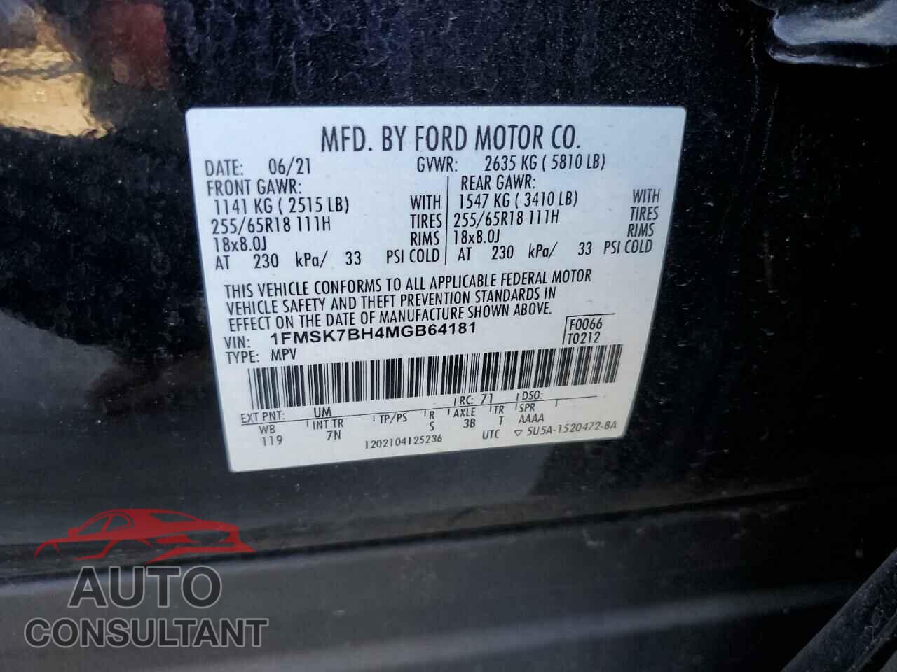FORD EXPLORER 2021 - 1FMSK7BH4MGB64181