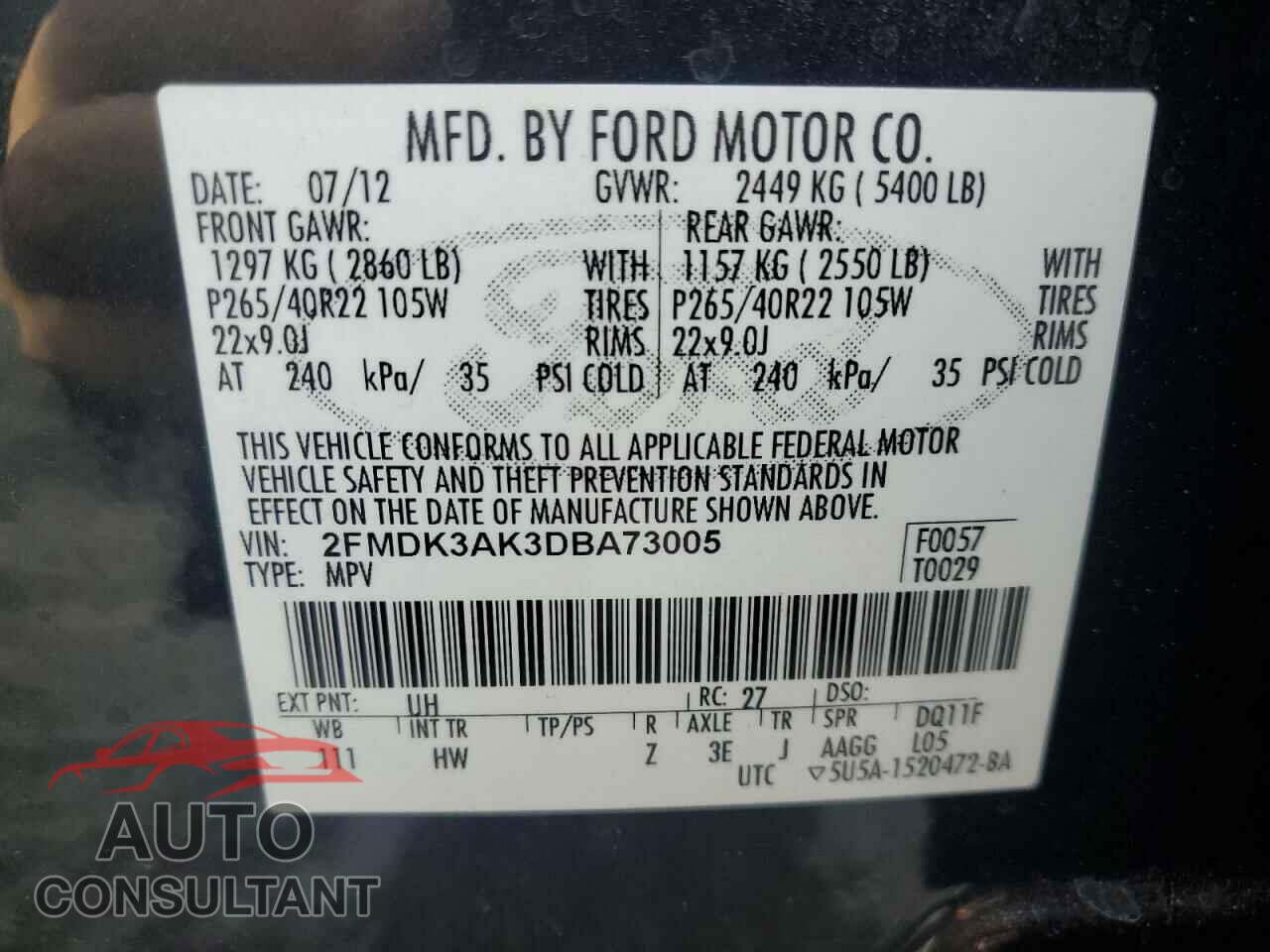 FORD EDGE 2013 - 2FMDK3AK3DBA73005