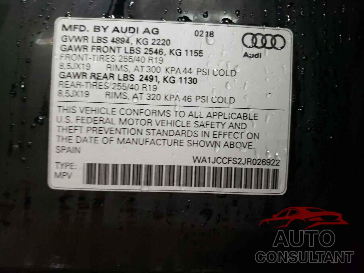 AUDI Q3 2018 - WA1JCCFS2JR026922