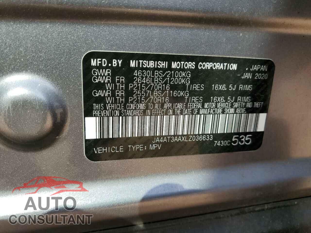 MITSUBISHI ECLIPSE 2020 - JA4AT3AAXLZ036633