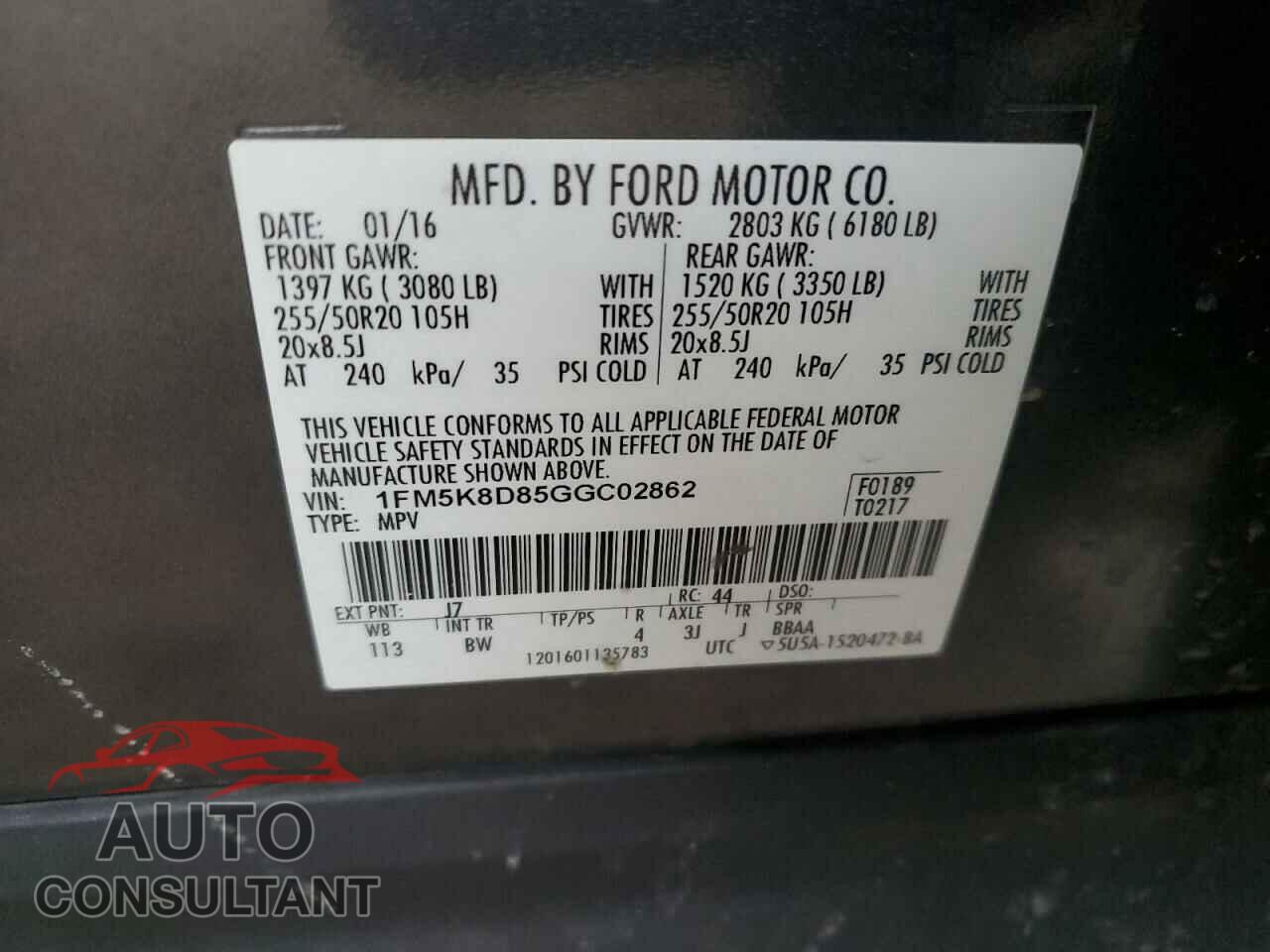 FORD EXPLORER 2016 - 1FM5K8D85GGC02862