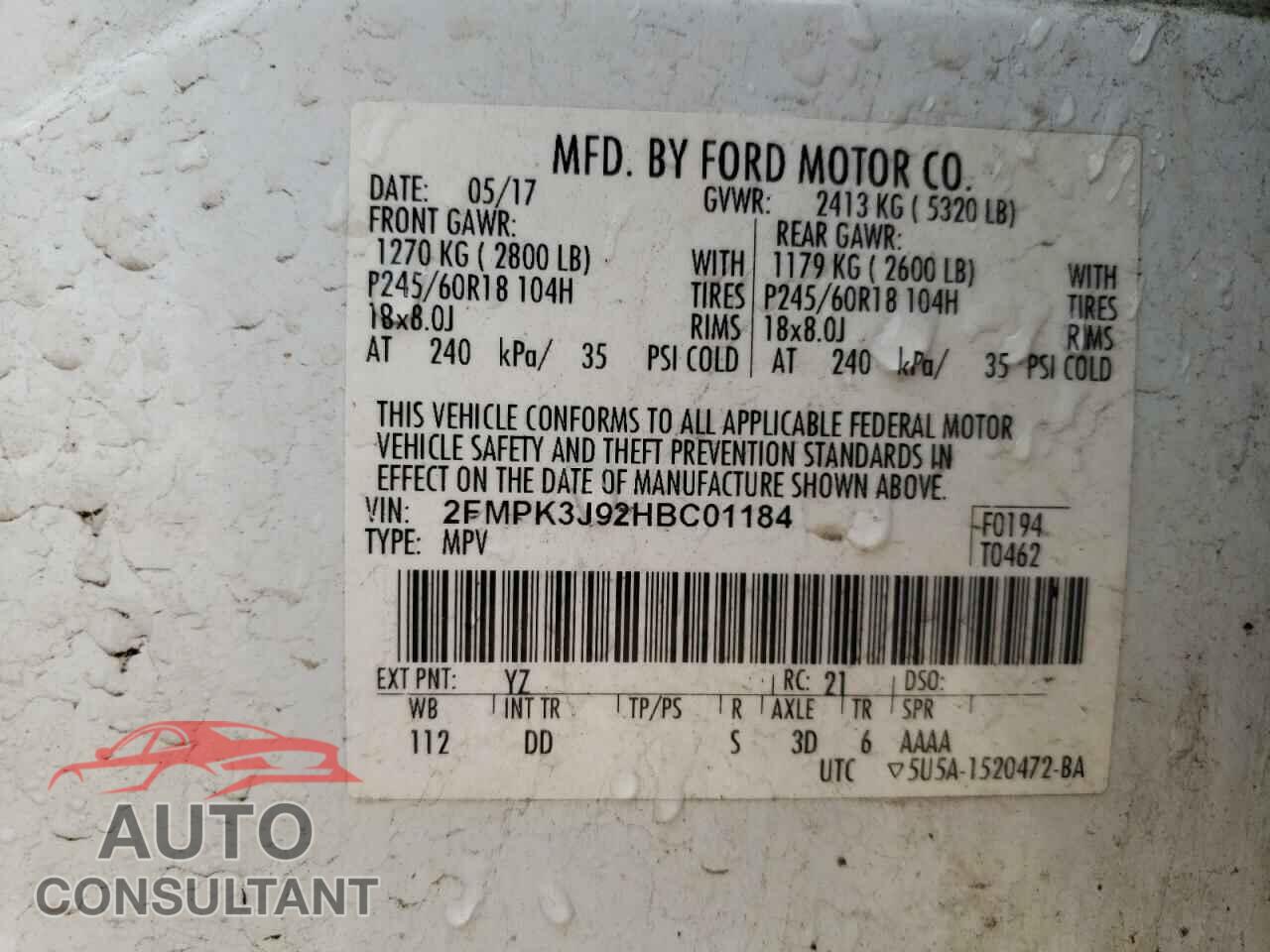FORD EDGE 2017 - 2FMPK3J92HBC01184