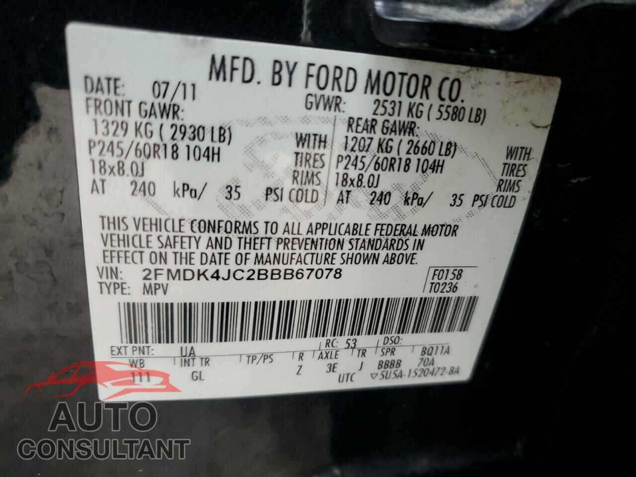 FORD EDGE 2011 - 2FMDK4JC2BBB67078