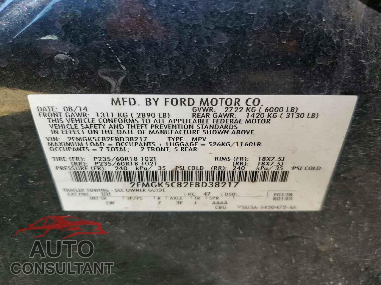 FORD FLEX 2014 - 2FMGK5C82EBD38217