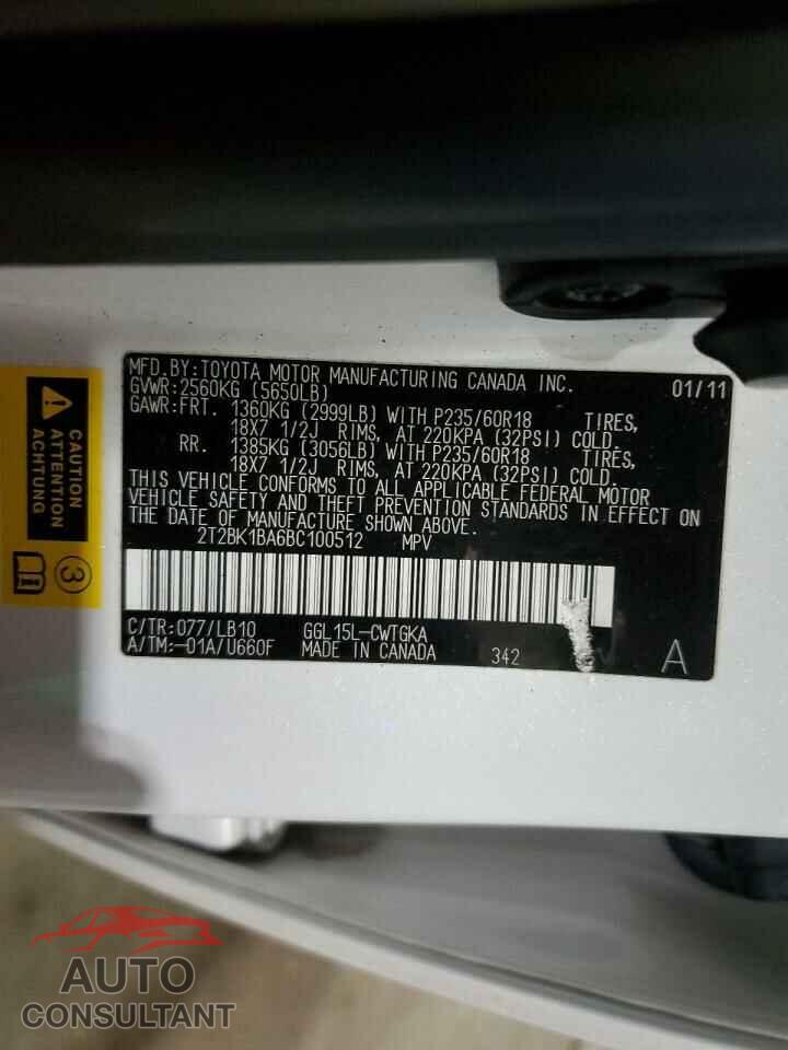 LEXUS RX350 2011 - 2T2BK1BA6BC100512