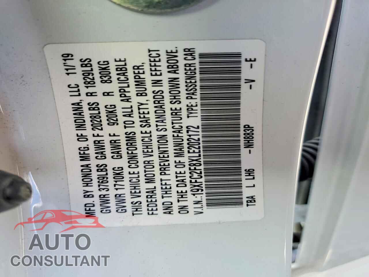 HONDA CIVIC 2020 - 19XFC2F8XLE202172