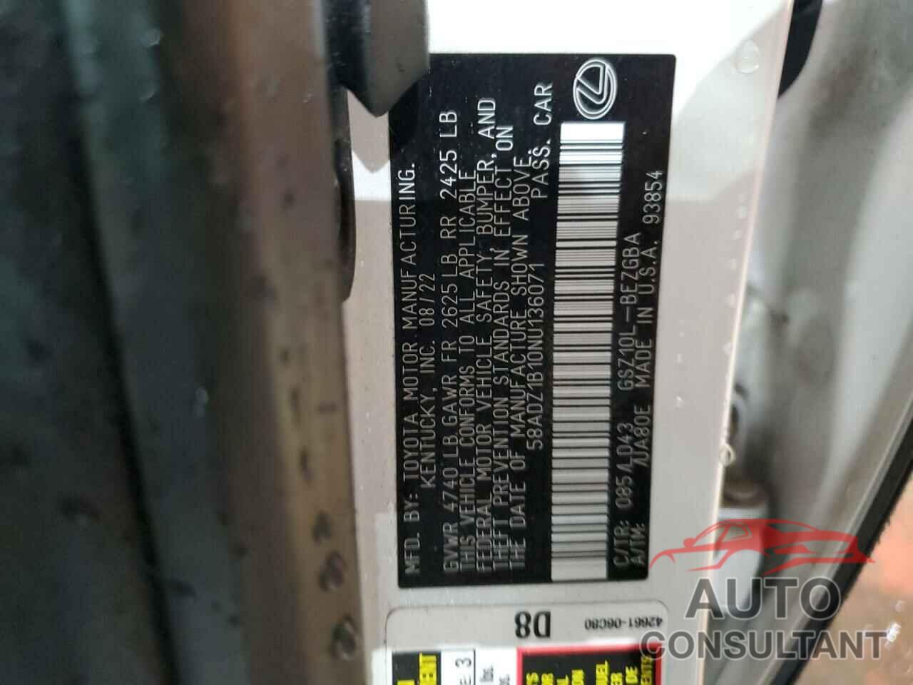 LEXUS ES350 2022 - 58ADZ1B10NU136071