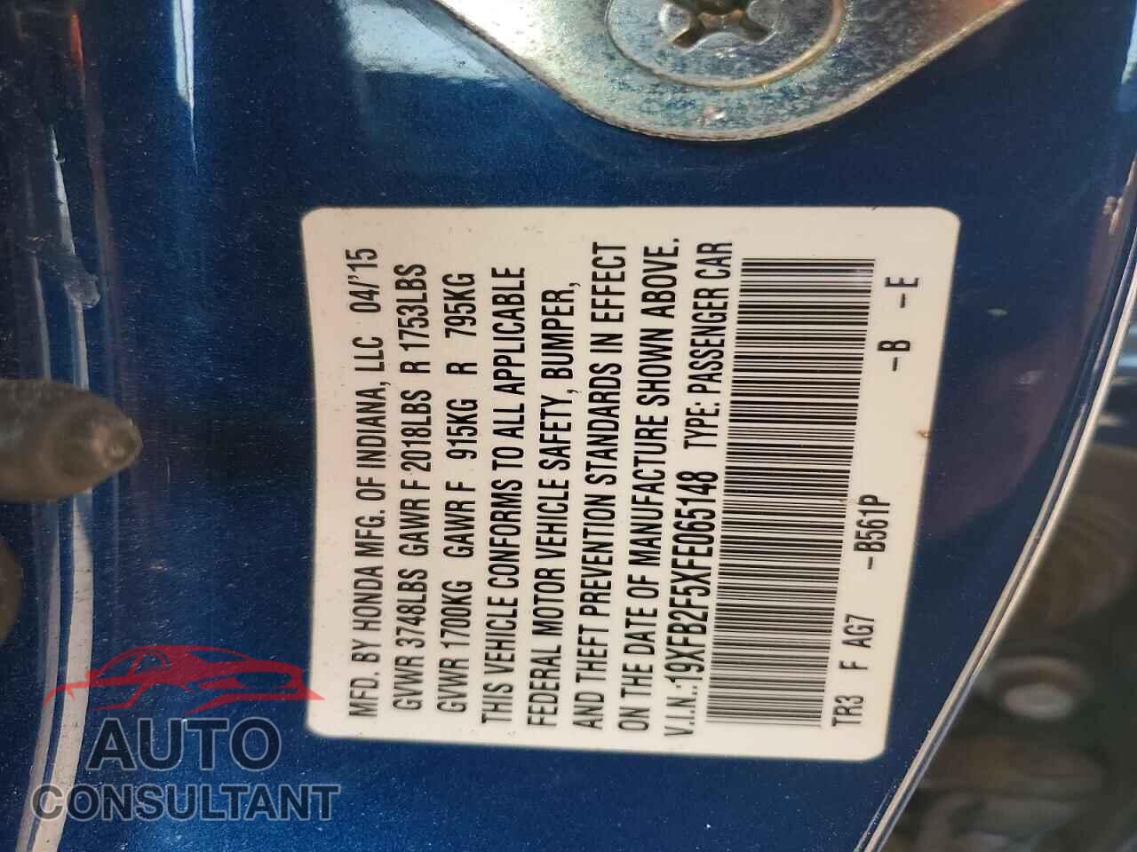 HONDA CIVIC 2015 - 19XFB2F5XFE065148