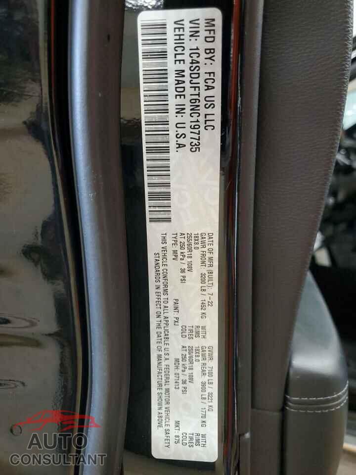 DODGE DURANGO 2022 - 1C4SDJFT6NC197735