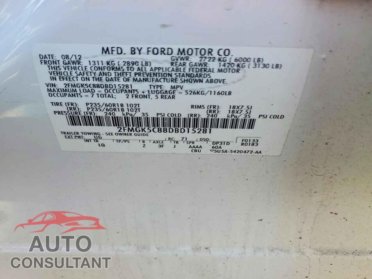 FORD FLEX 2013 - 2FMGK5C88DBD15281