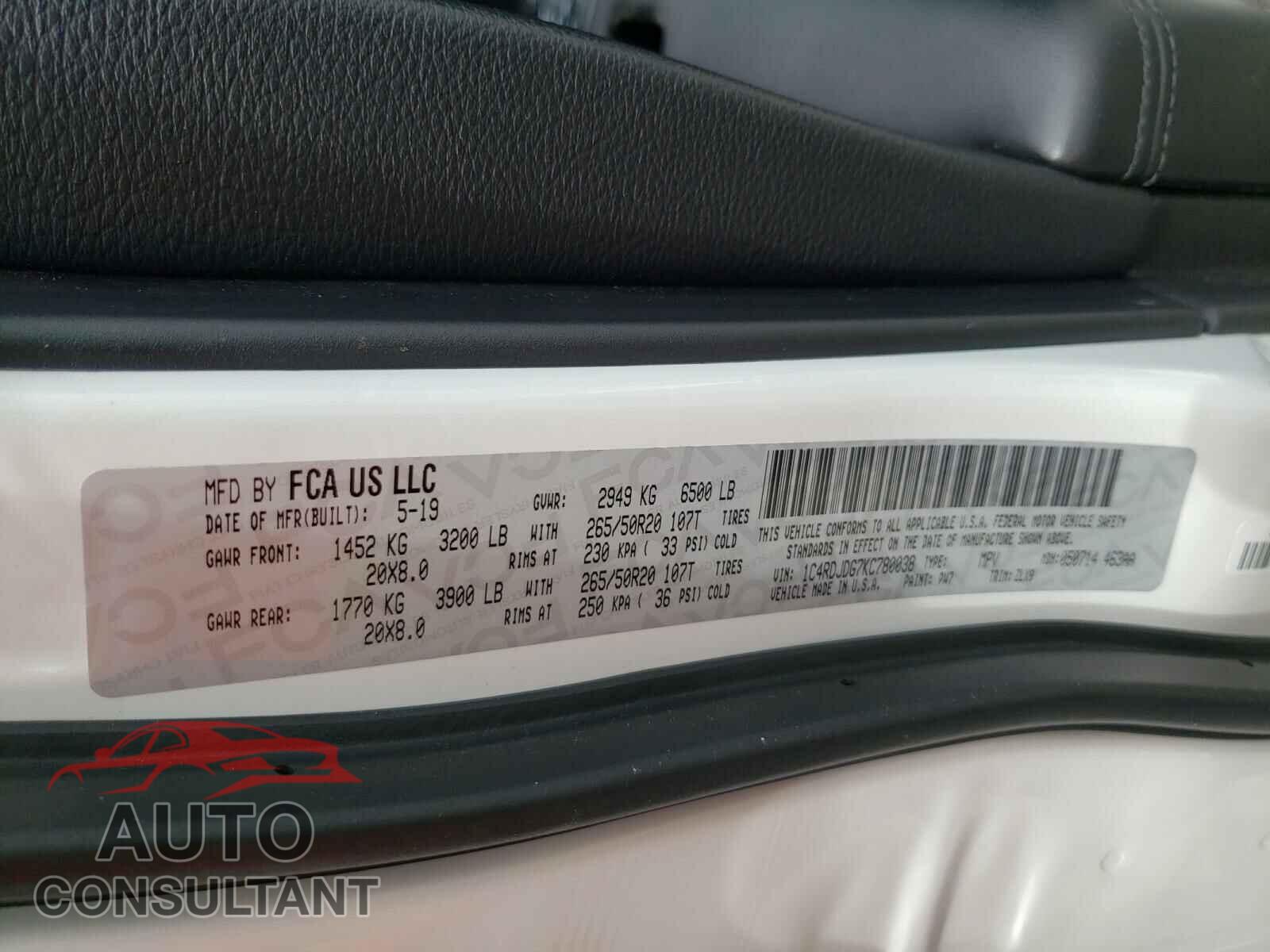 DODGE DURANGO 2019 - 1C4RDJDG7KC780038