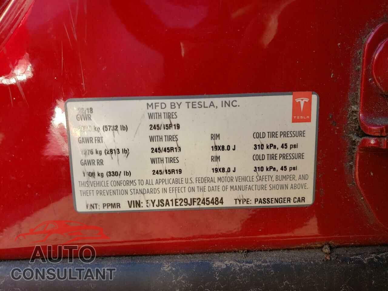 TESLA MODEL S 2018 - 5YJSA1E29JF245484