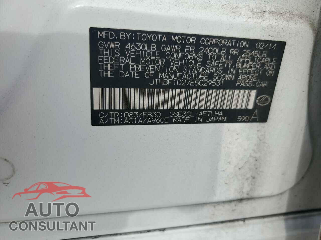 LEXUS IS 2014 - JTHBF1D27E5029531