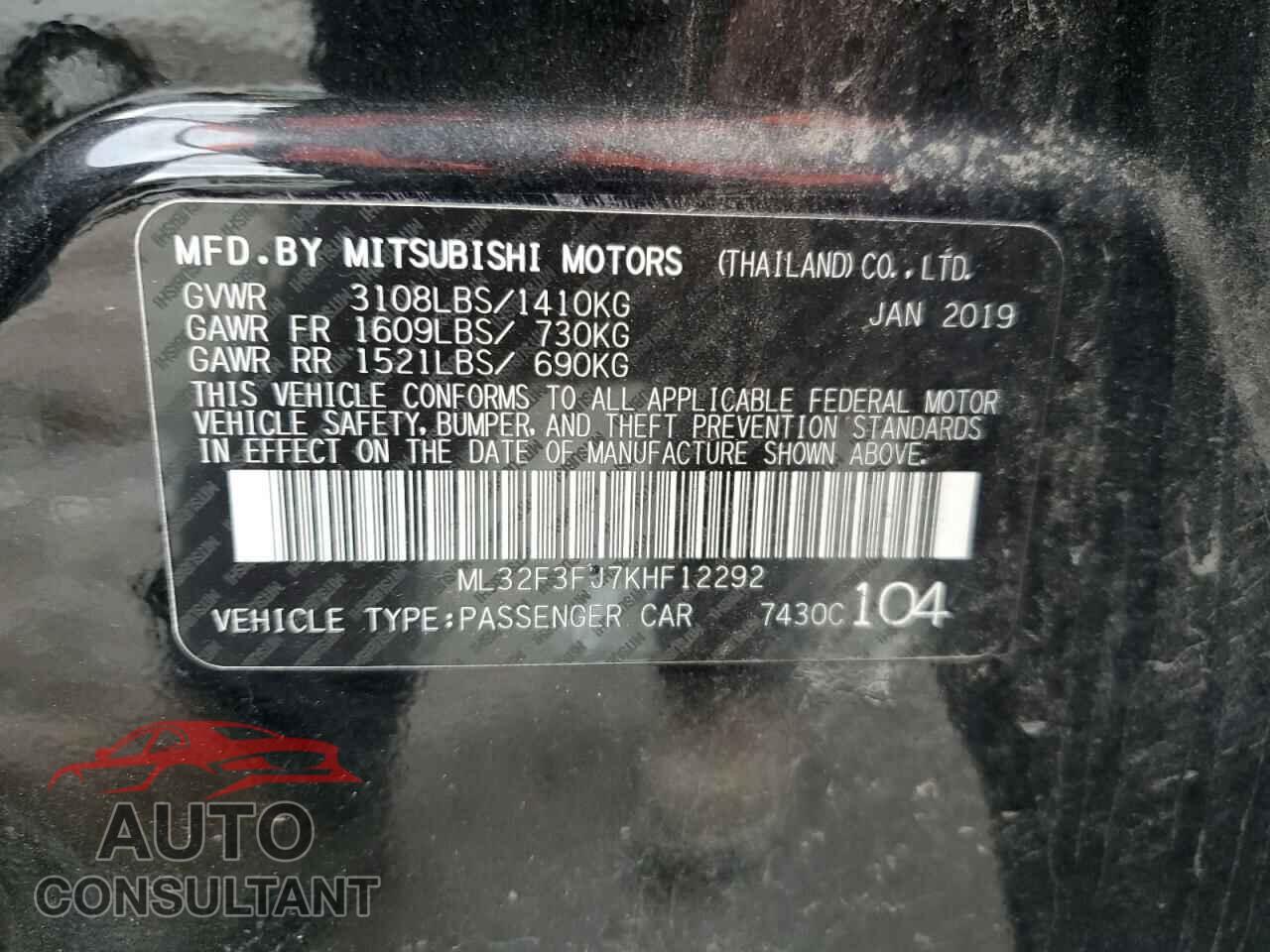 MITSUBISHI MIRAGE 2019 - ML32F3FJ7KHF12292
