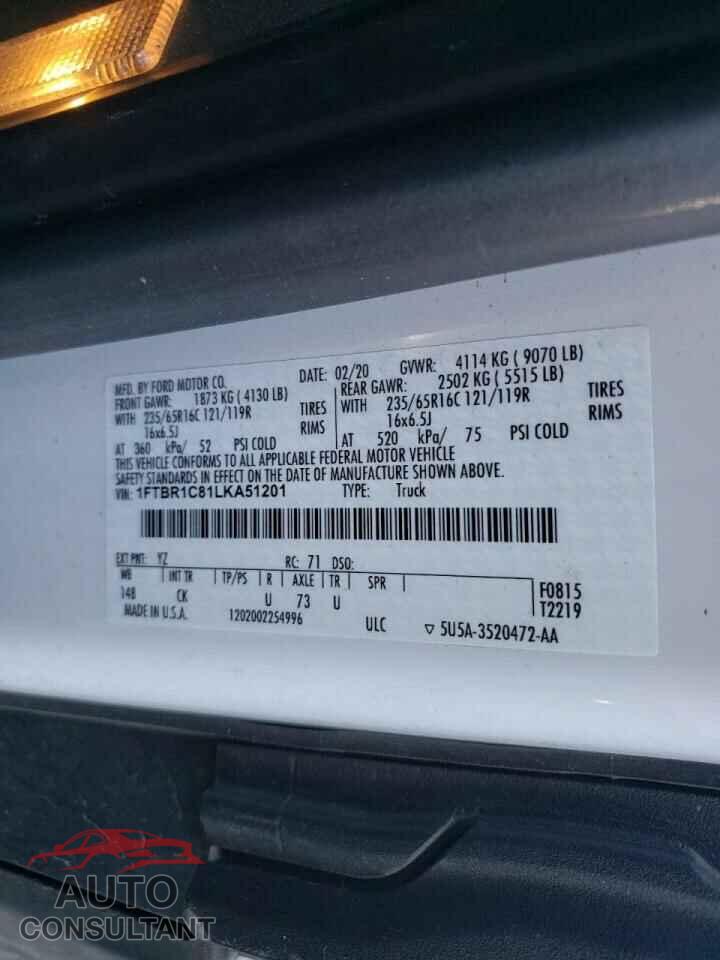 FORD TRANSIT CO 2020 - 1FTBR1C81LKA51201