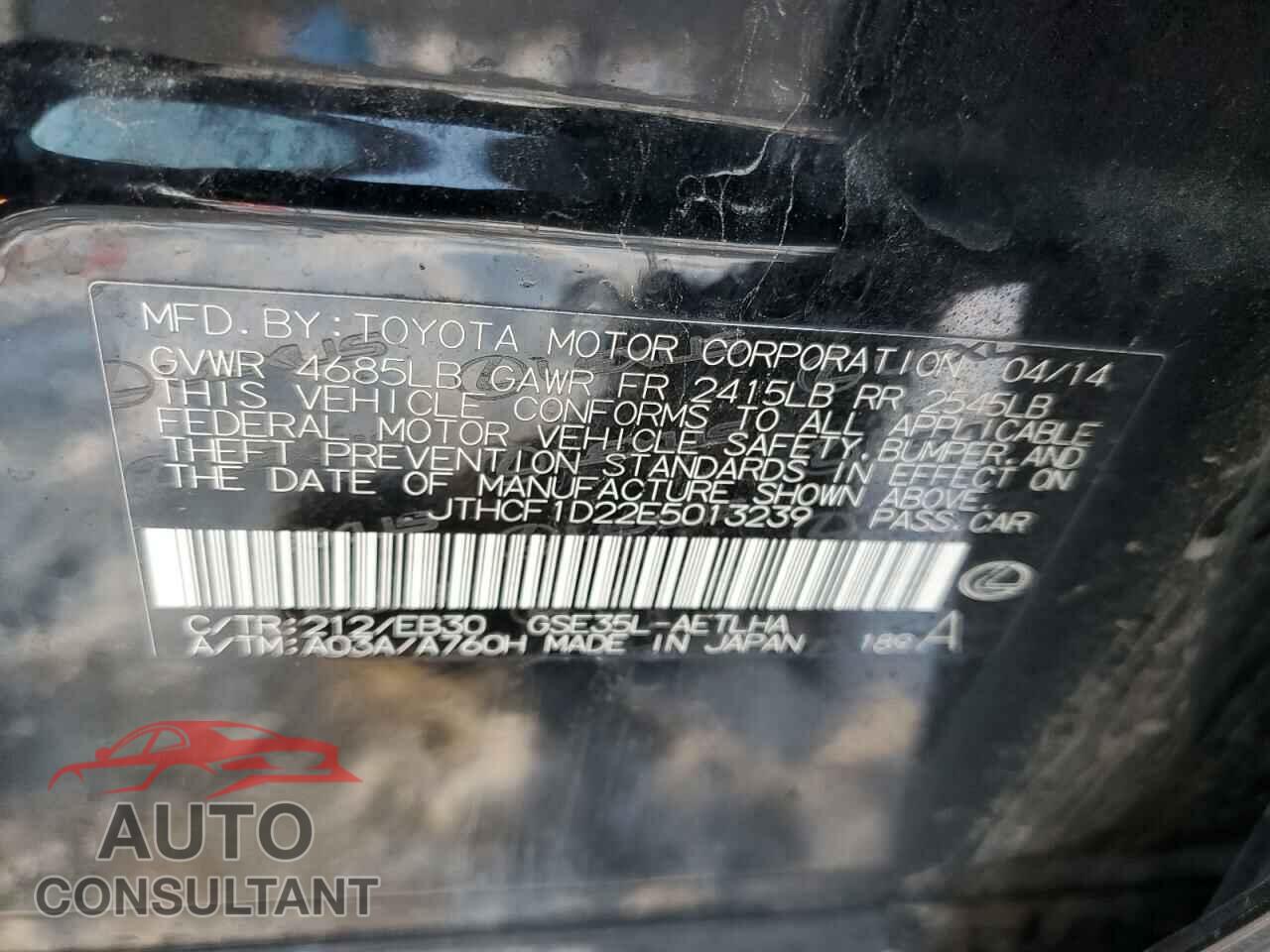 LEXUS IS 2014 - JTHCF1D22E5013239