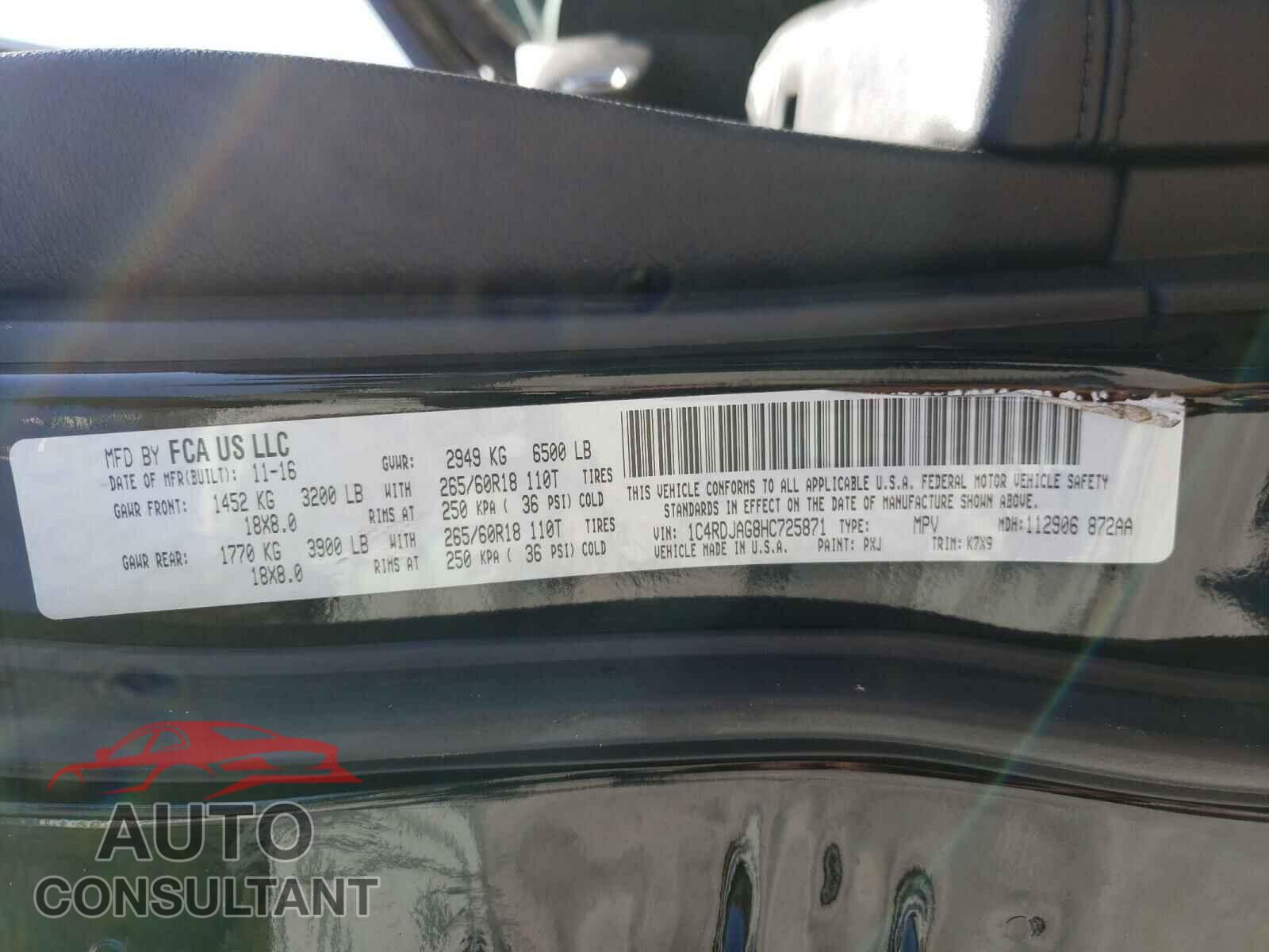 DODGE DURANGO 2017 - 1C4RDJAG8HC725871