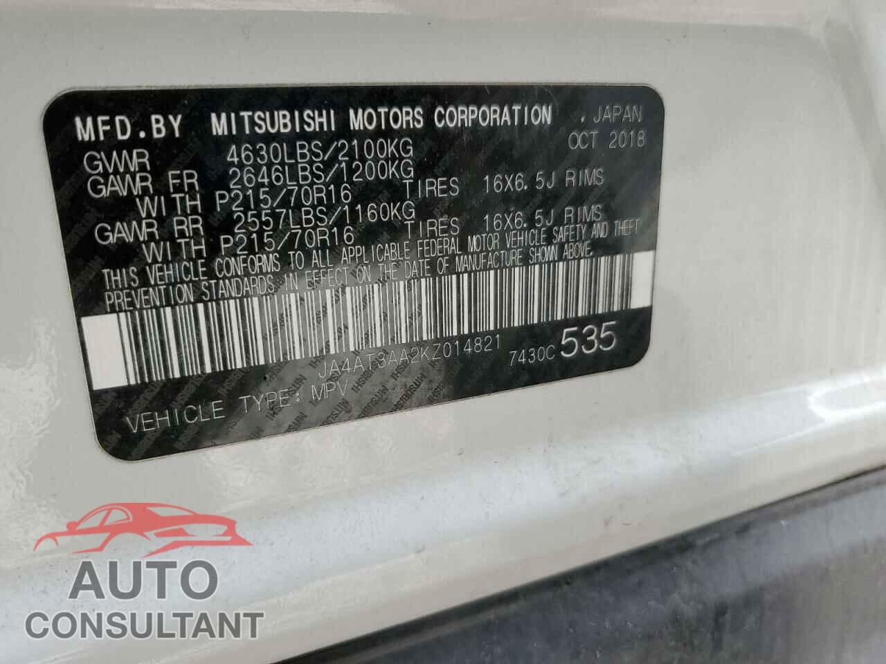 MITSUBISHI ECLIPSE 2019 - JA4AT3AA2KZ014821