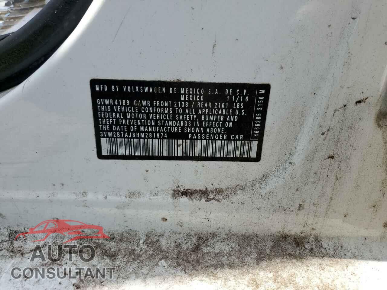 VOLKSWAGEN JETTA 2017 - 3VW2B7AJ8HM281974
