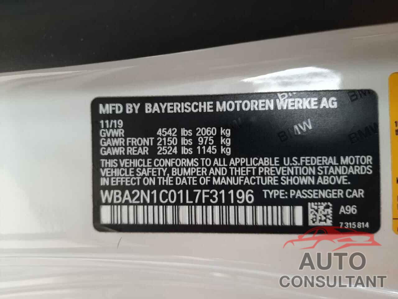 BMW M2 2020 - WBA2N1C01L7F31196