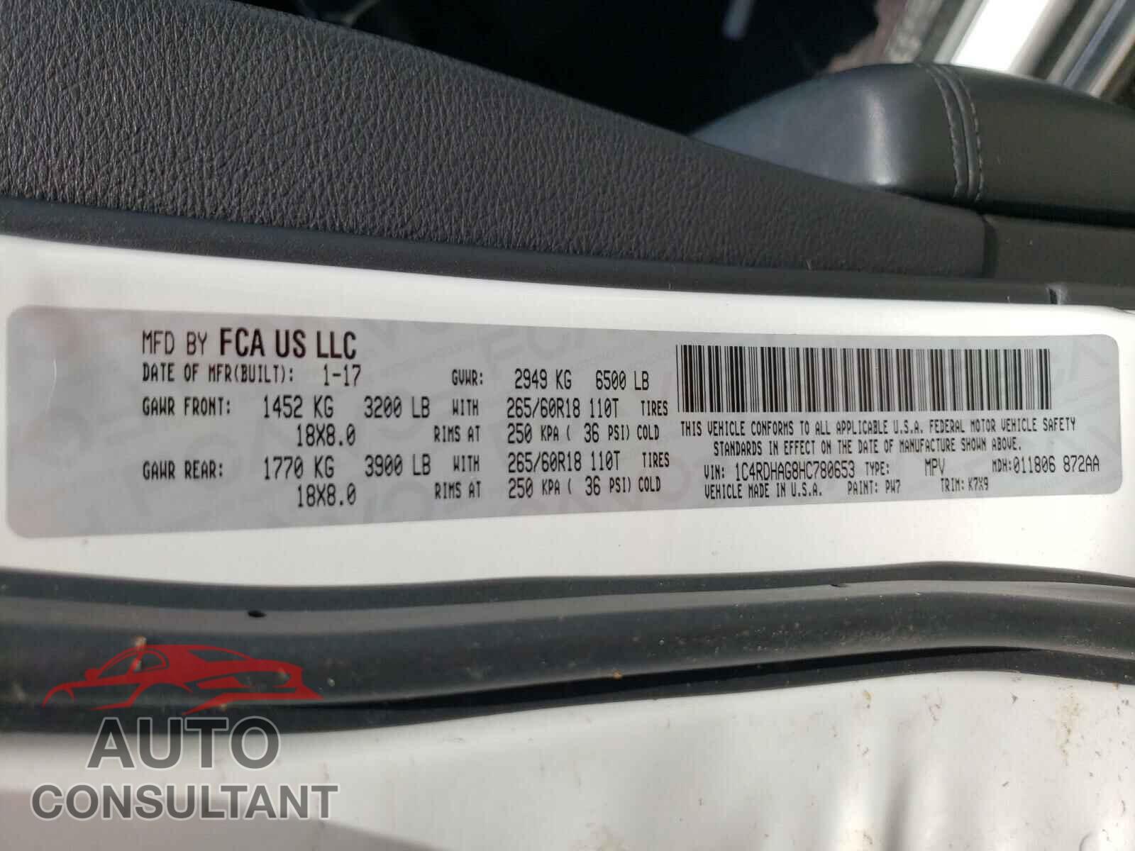 DODGE DURANGO 2017 - 1C4RDHAG8HC780653