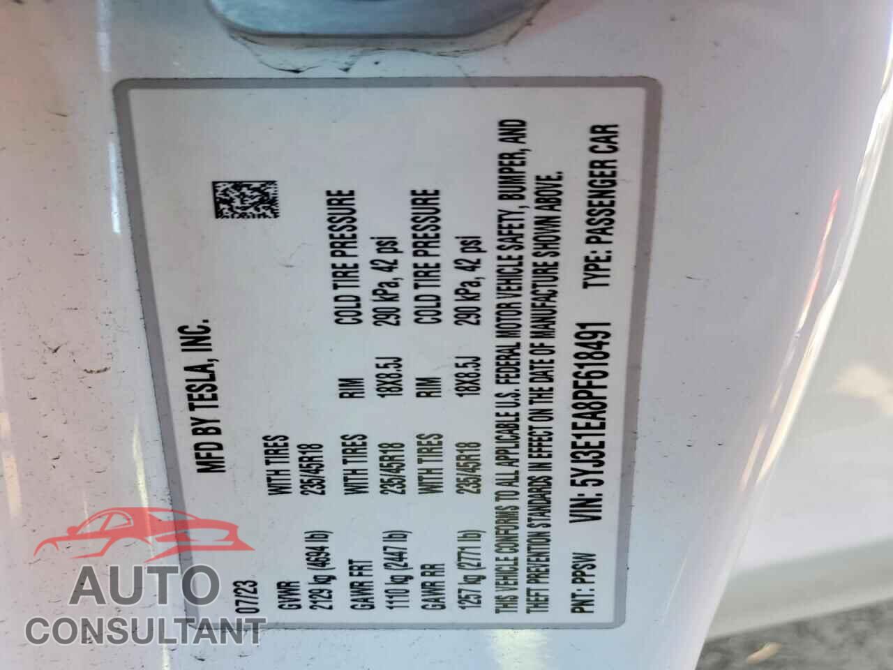 TESLA MODEL 3 2023 - 5YJ3E1EA8PF618491