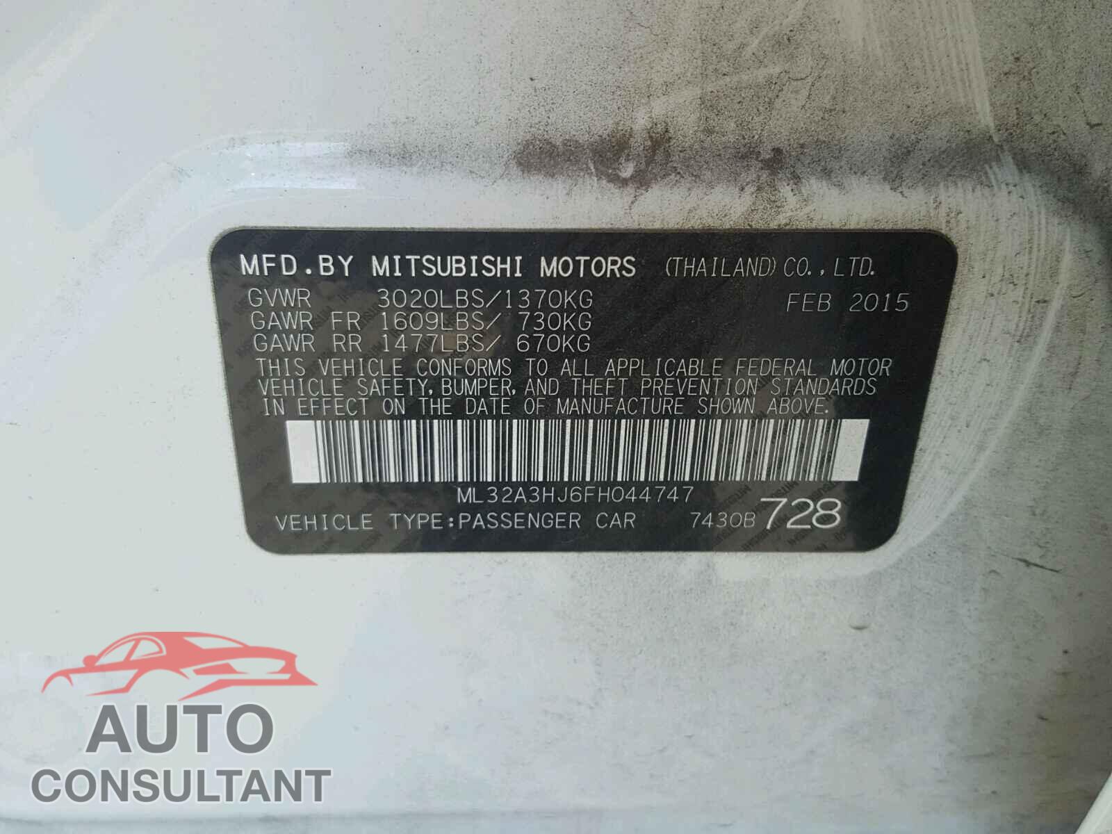 MITSUBISHI MIRAGE 2015 - ML32A3HJ6FH044747
