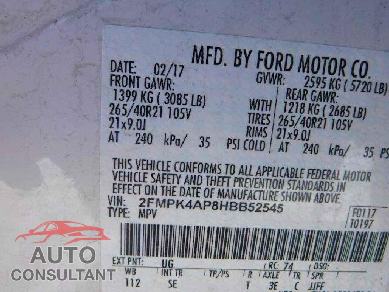 FORD EDGE 2017 - 2FMPK4AP8HBB52545