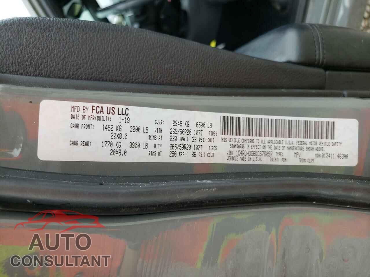 DODGE DURANGO 2019 - 1C4RDHDG6KC676097