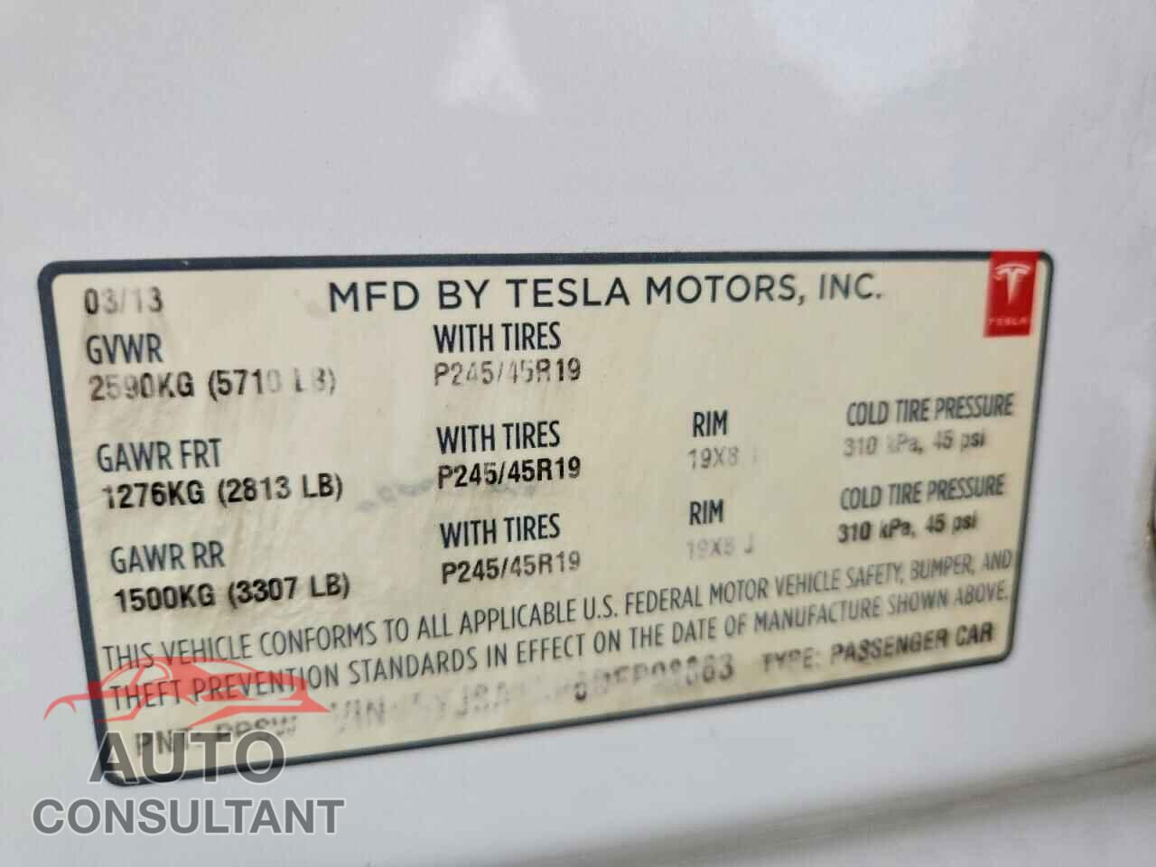 TESLA MODEL S 2013 - 5YJSA1CP6DFP08863