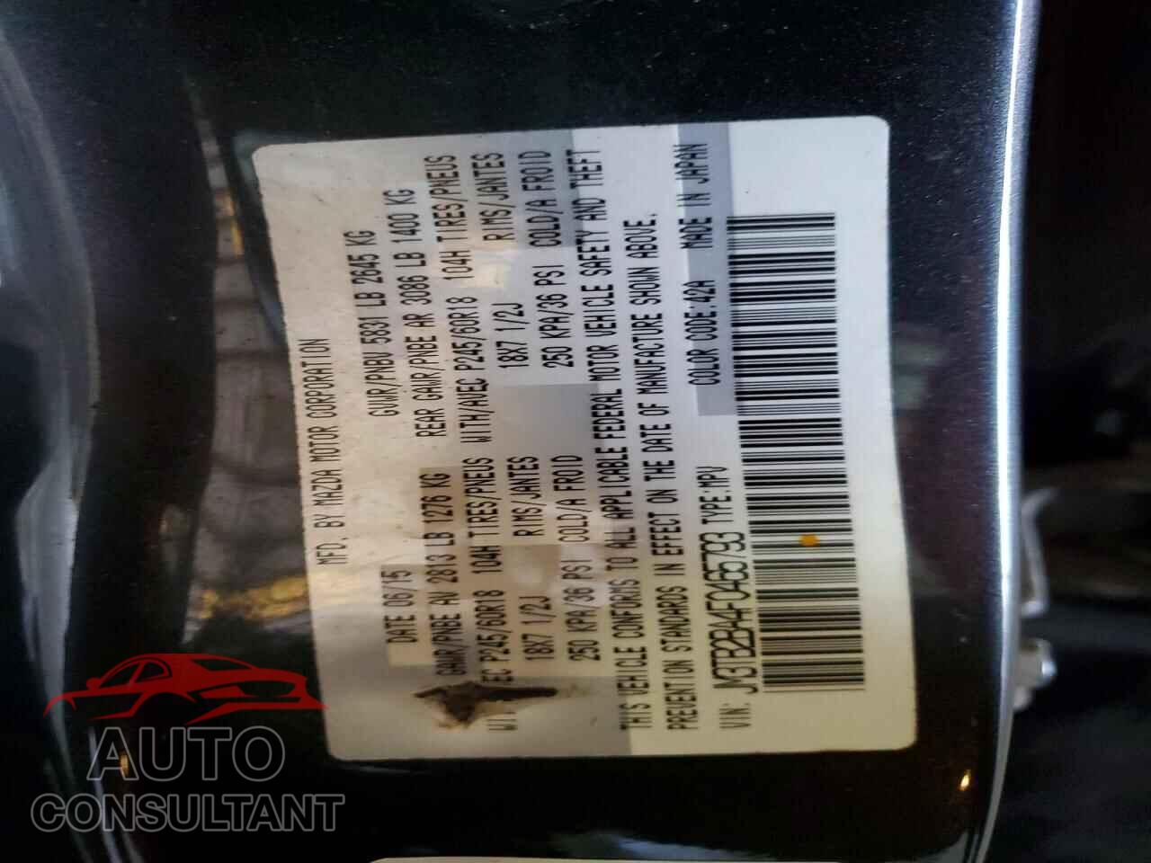MAZDA CX-9 2015 - JM3TB2BA4F0465793