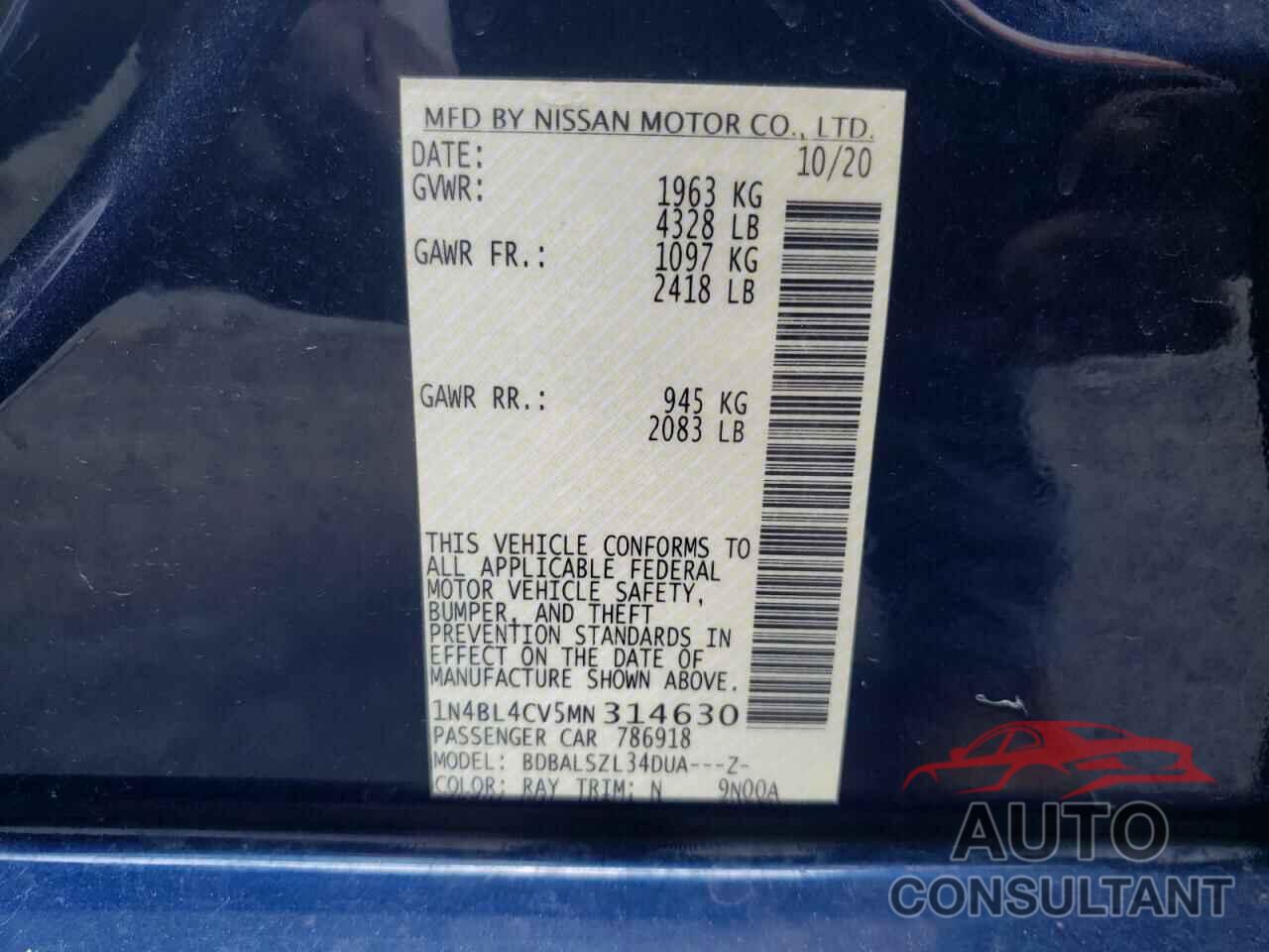 NISSAN ALTIMA 2021 - 1N4BL4CV5MN314630