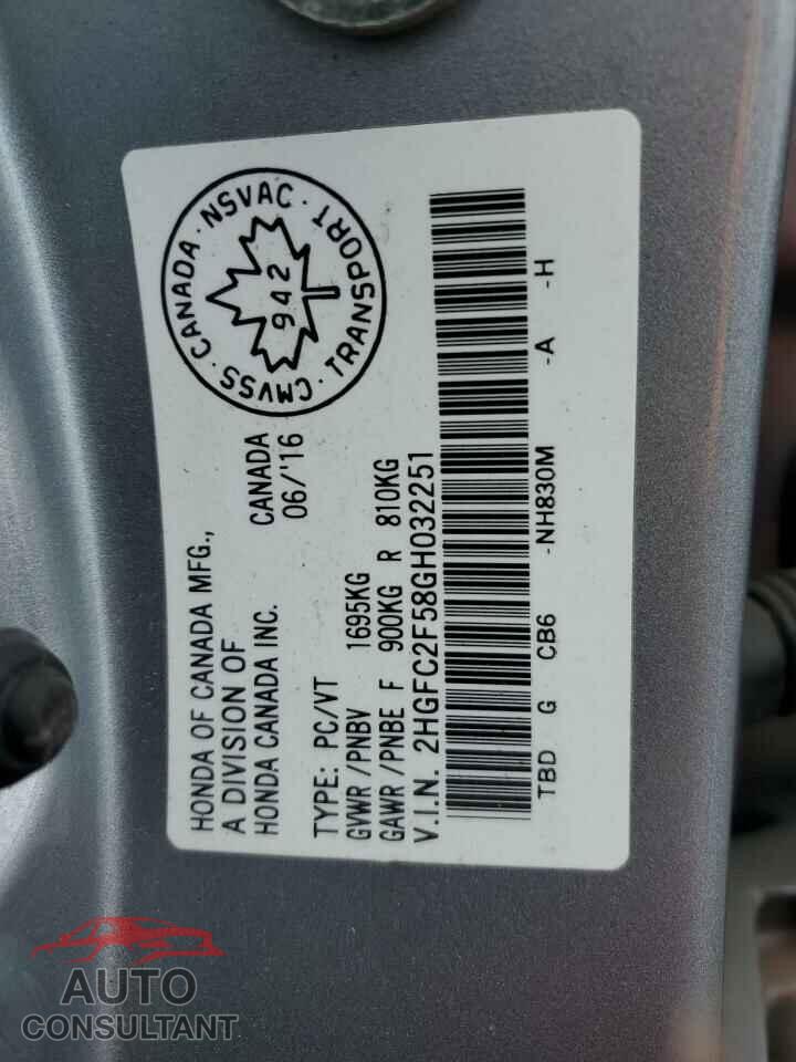 HONDA CIVIC 2016 - 2HGFC2F58GH032251