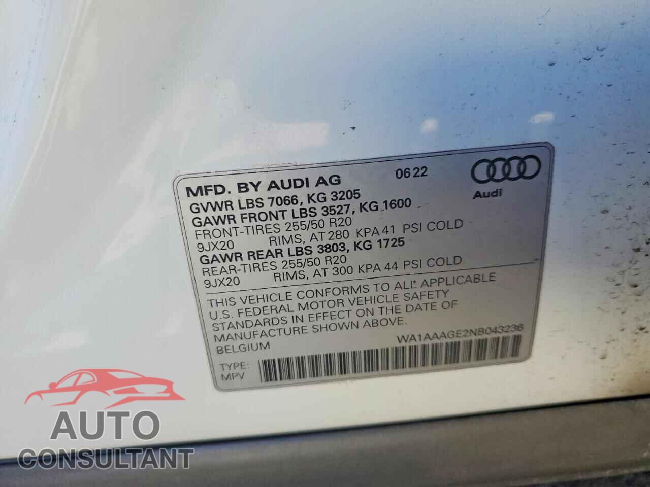 AUDI E-TRON 2022 - WA1AAAGE2NB043236