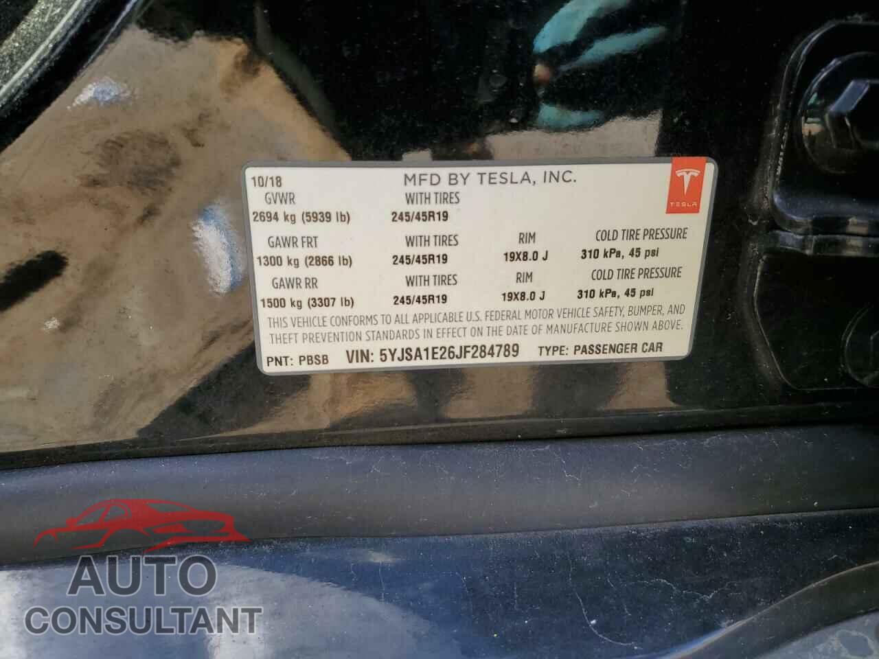 TESLA MODEL S 2018 - 5YJSA1E26JF284789