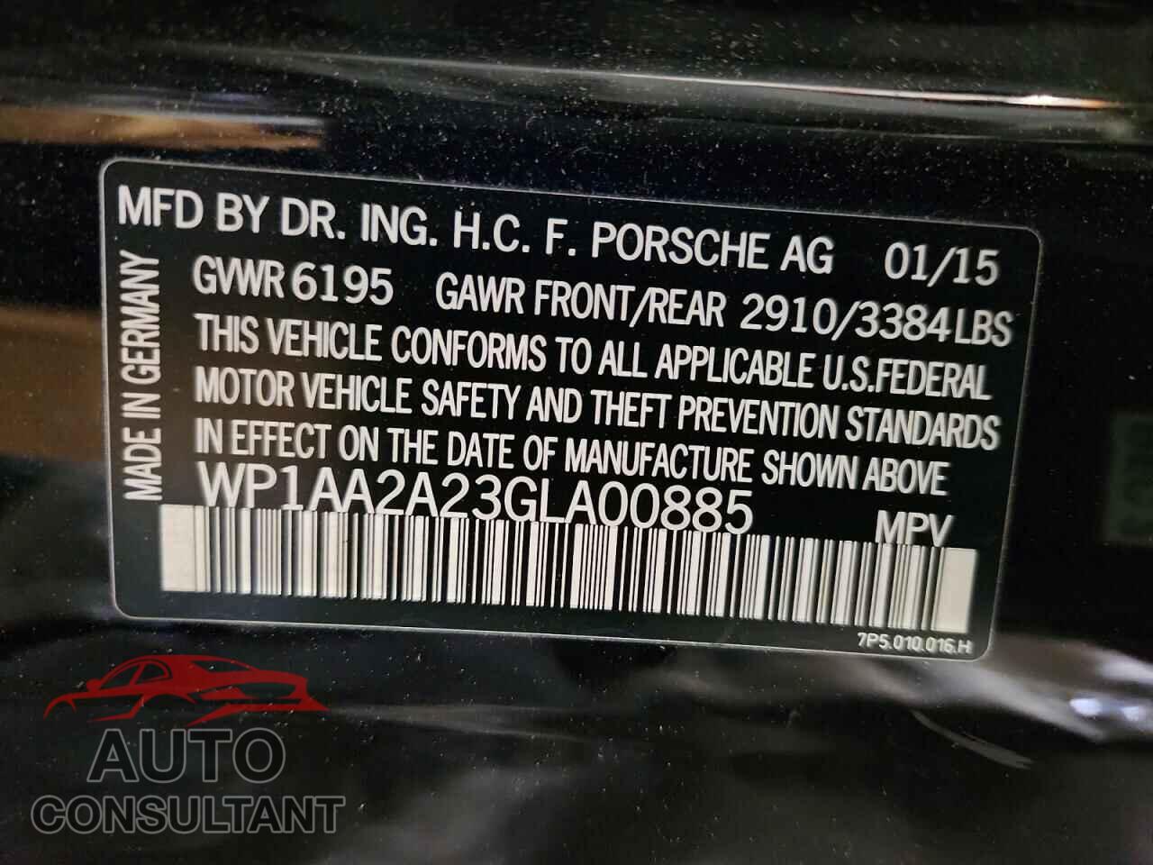PORSCHE CAYENNE 2016 - WP1AA2A23GLA00885