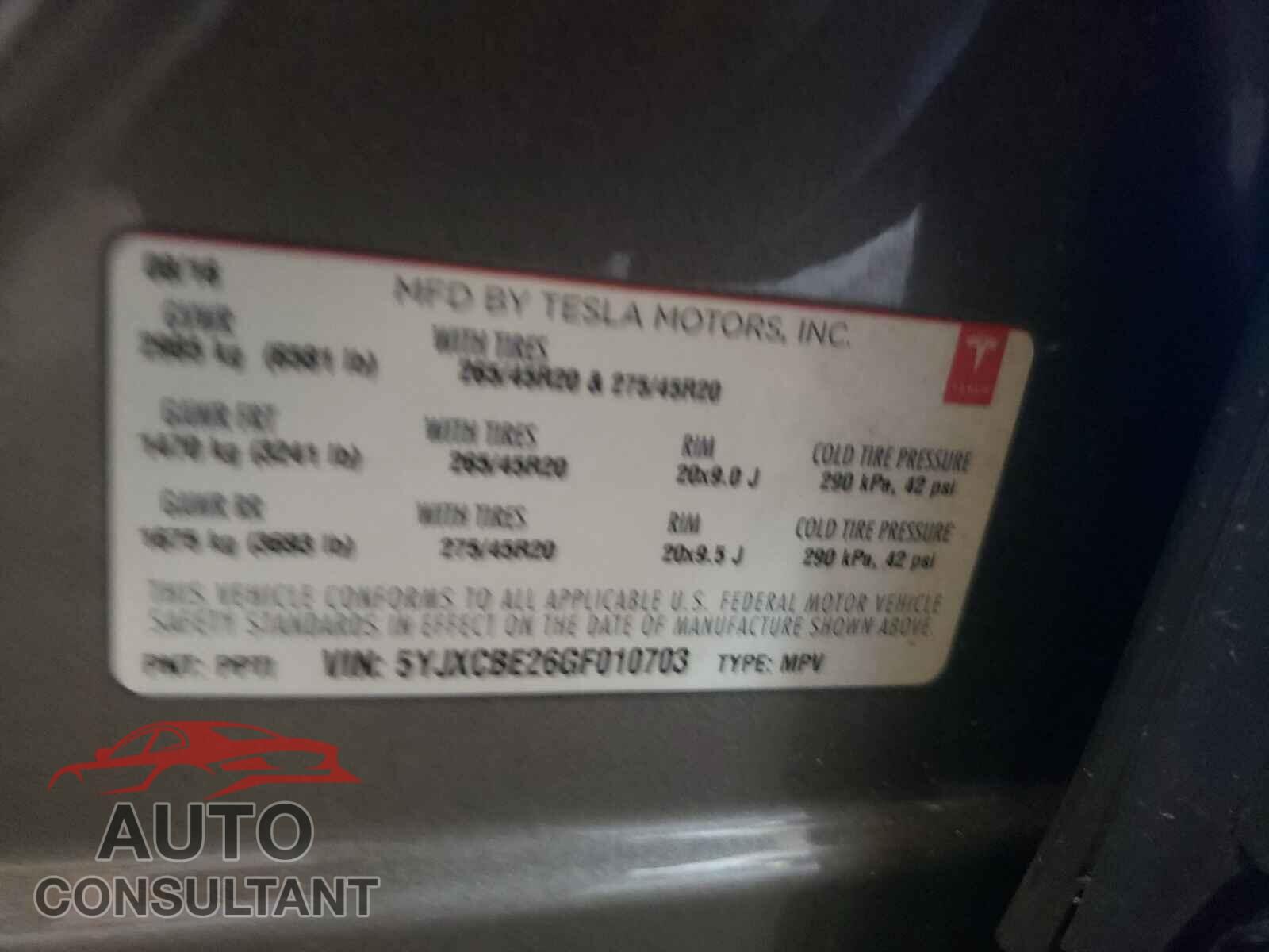 TESLA MODEL X 2016 - 5YJXCBE26GF010703