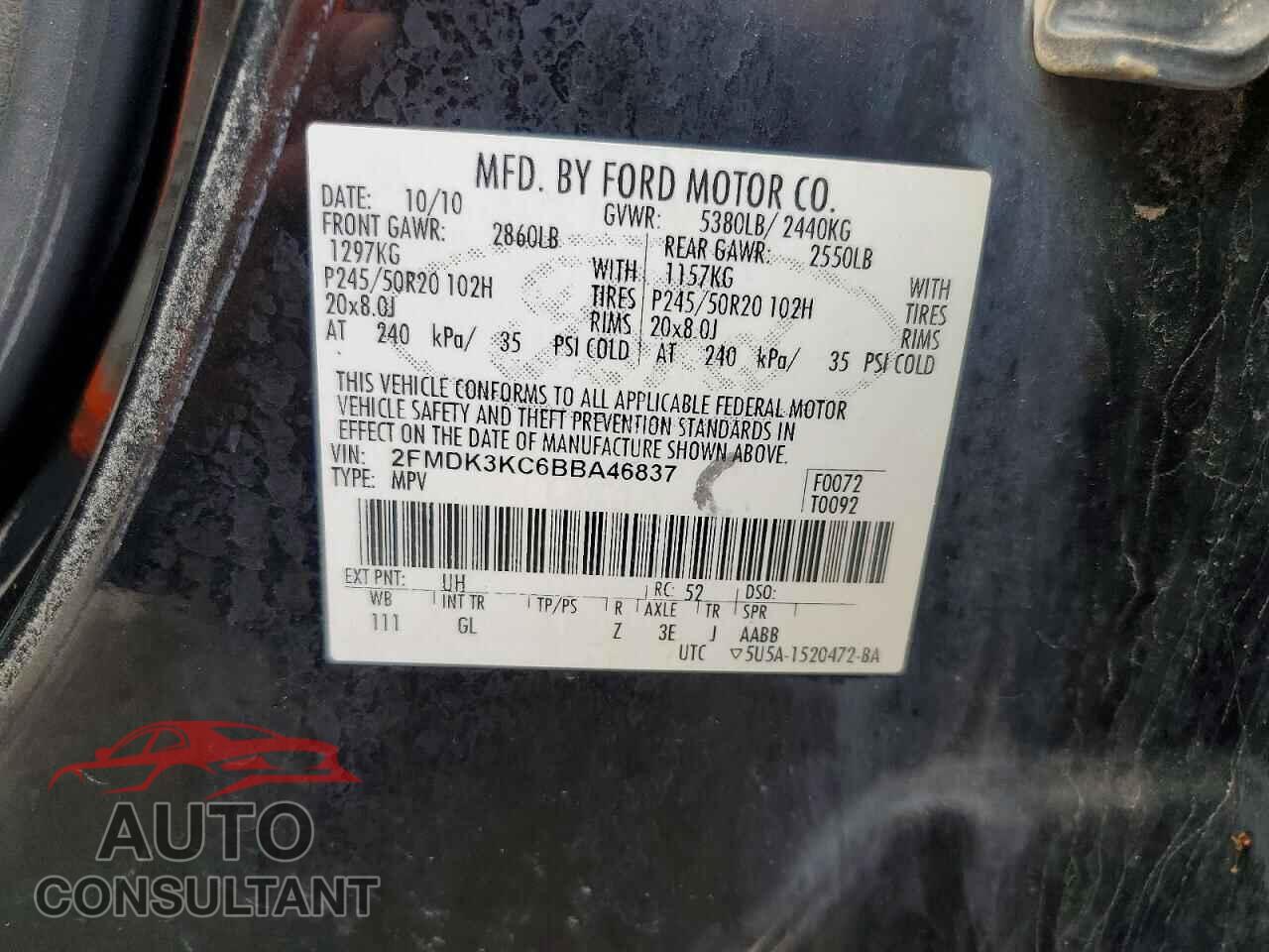 FORD EDGE 2011 - 2FMDK3KC6BBA46837