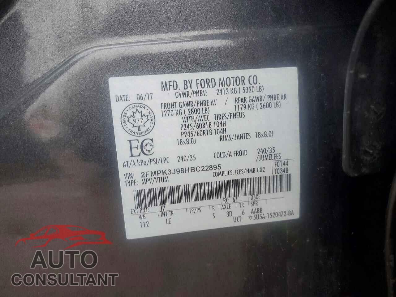 FORD EDGE 2017 - 2FMPK3J98HBC22895