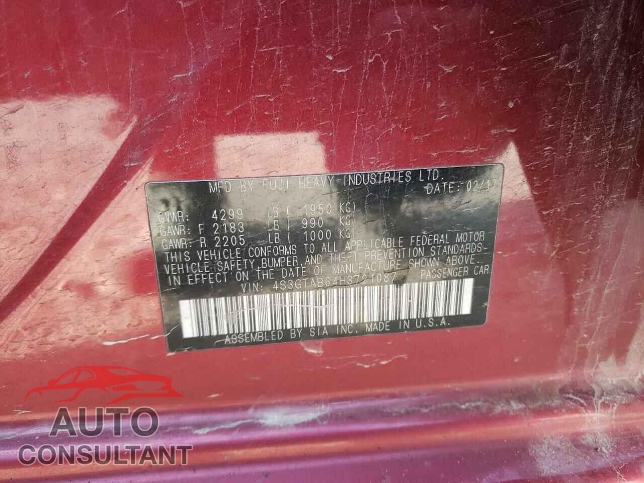 SUBARU IMPREZA 2017 - 4S3GTAB64H3721087