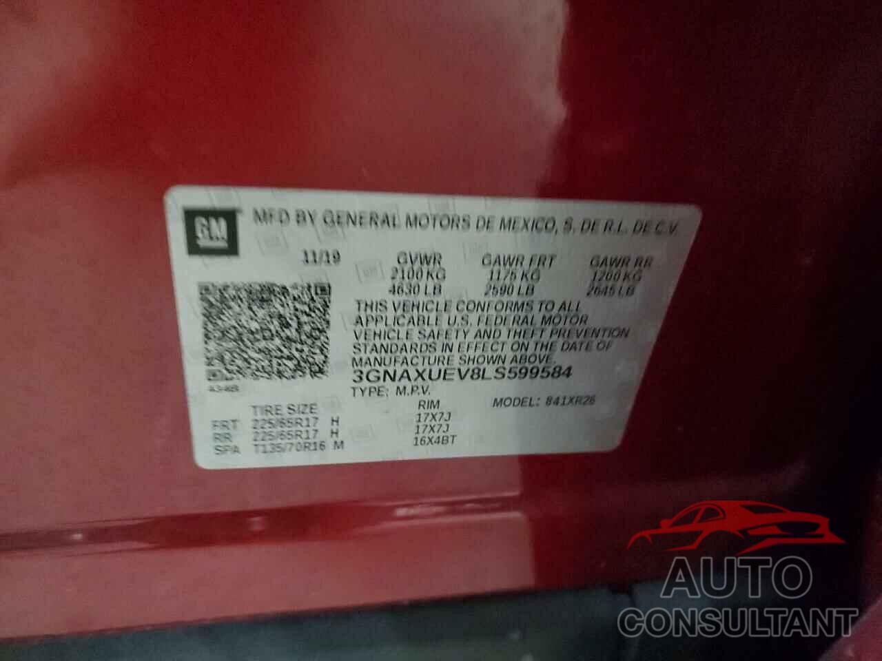 CHEVROLET EQUINOX 2020 - 3GNAXUEV8LS599584