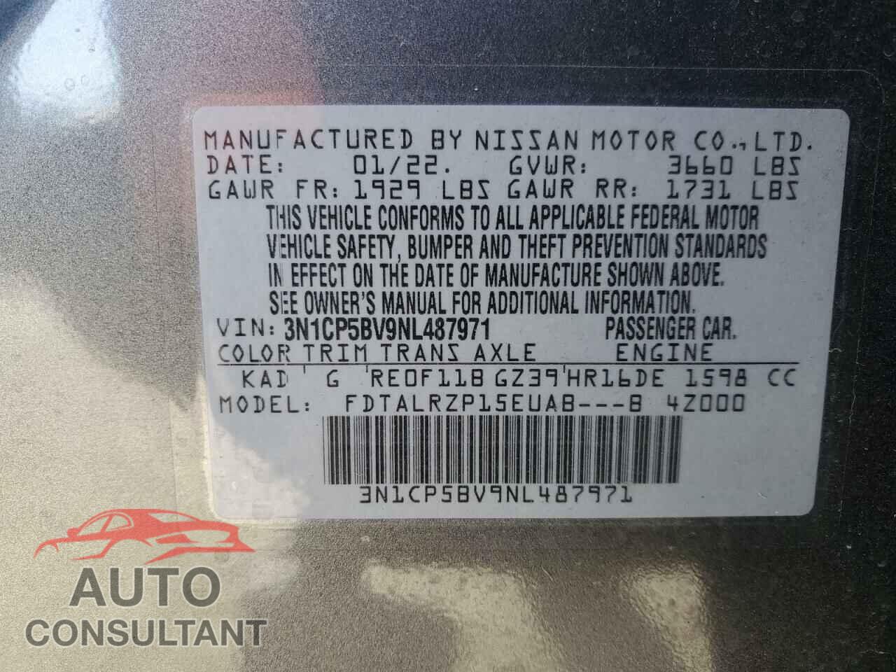 NISSAN KICKS 2022 - 3N1CP5BV9NL487971