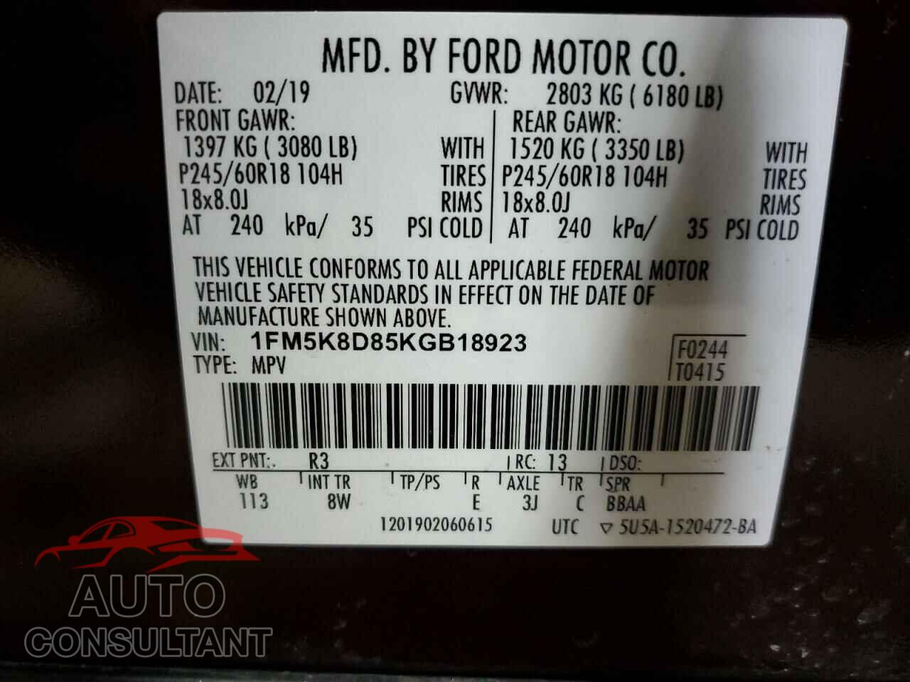 FORD EXPLORER 2019 - 1FM5K8D85KGB18923
