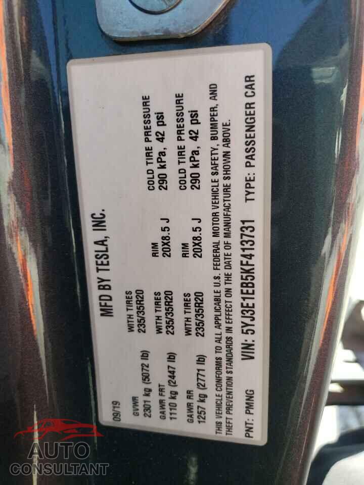 TESLA MODEL 3 2019 - 5YJ3E1EB5KF413731