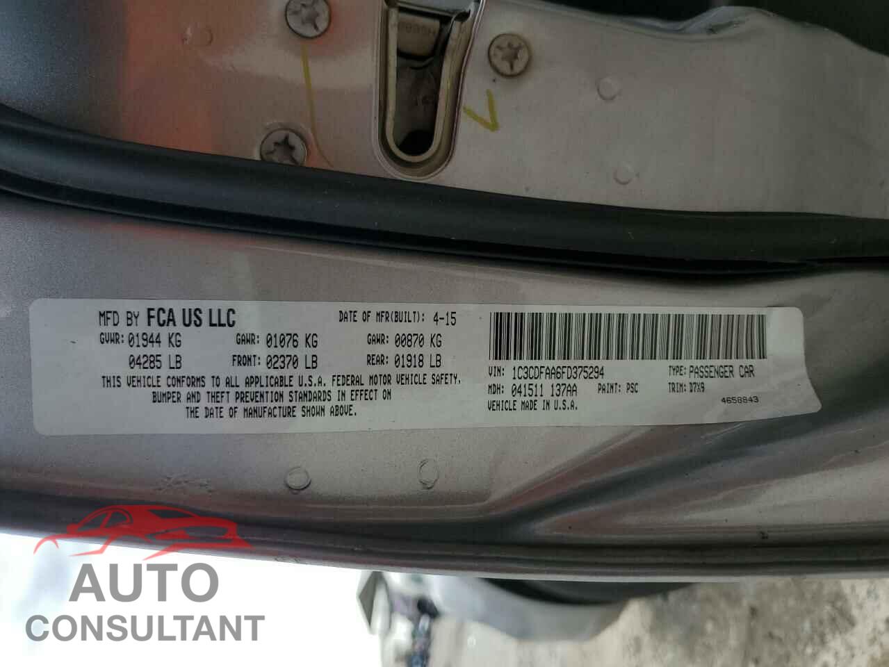 DODGE DART 2015 - 1C3CDFAA6FD375294