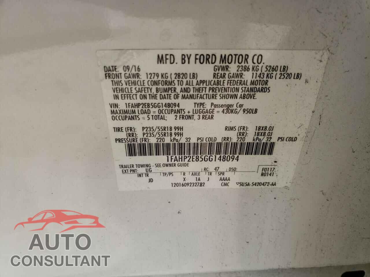 FORD TAURUS 2016 - 1FAHP2E85GG148094